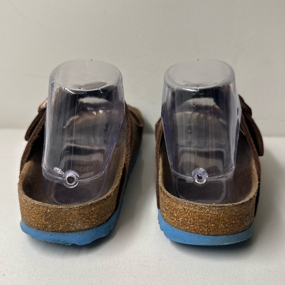 Birkenstock Arizona Sandals US 7 EU 38 Brown Oiled Leather Two Strap Blue Sole - Picture 8 of 11